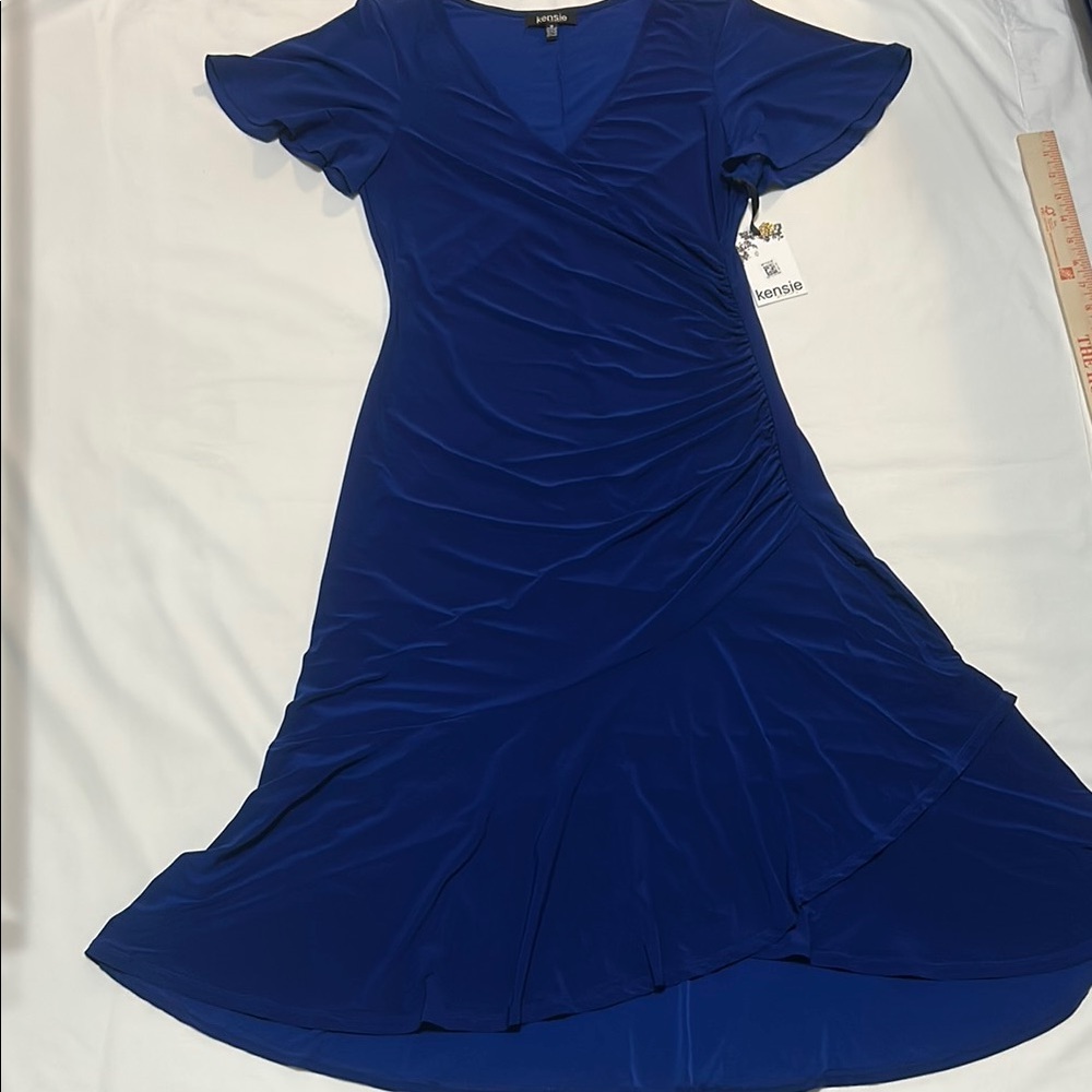 Kensie Women's Blue Faux Wrap Midi Dress size M NWT - Picture 5 of 15